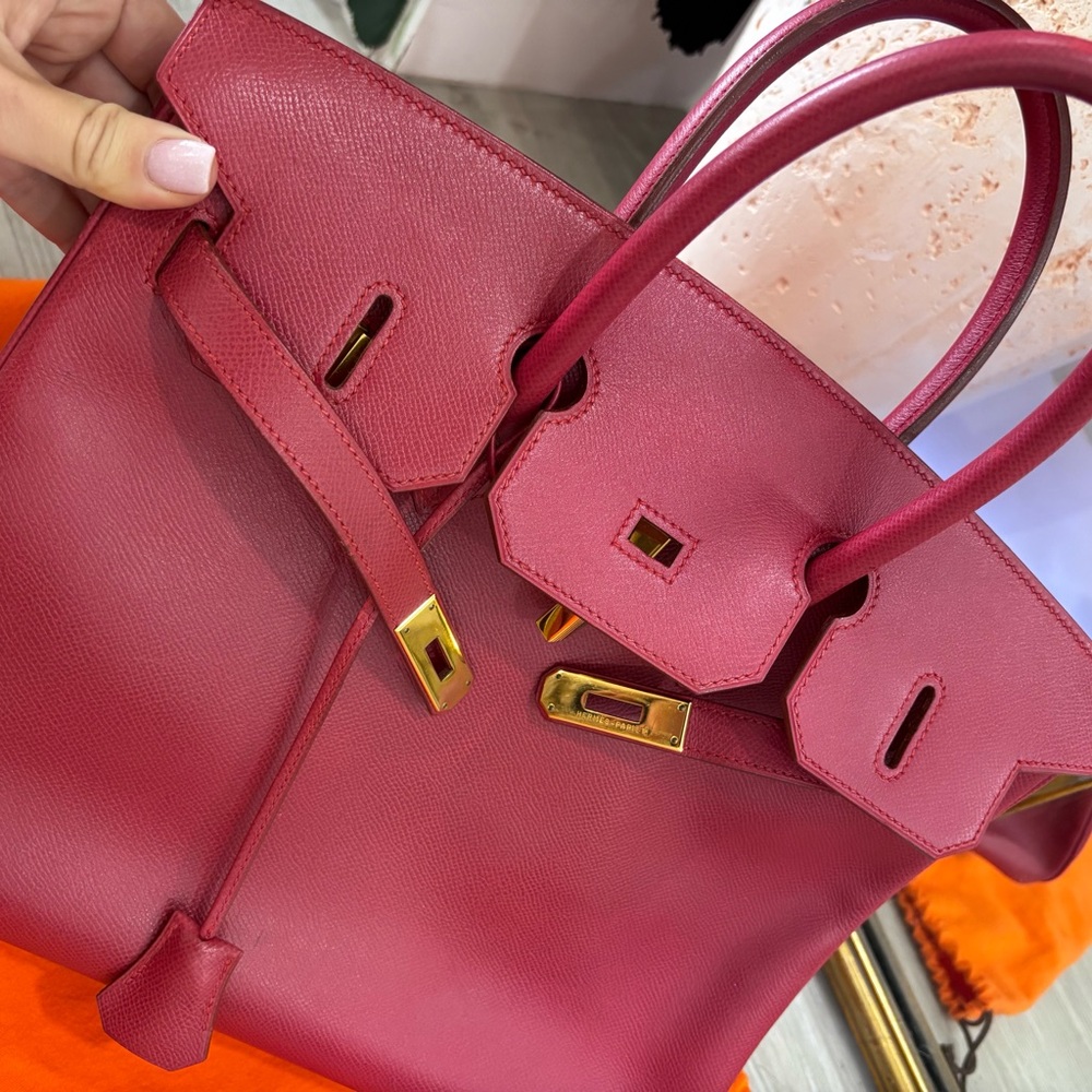 Authentic HERMES birkin 35 courchevel leather vermillion red satchel - Picture 4 of 16